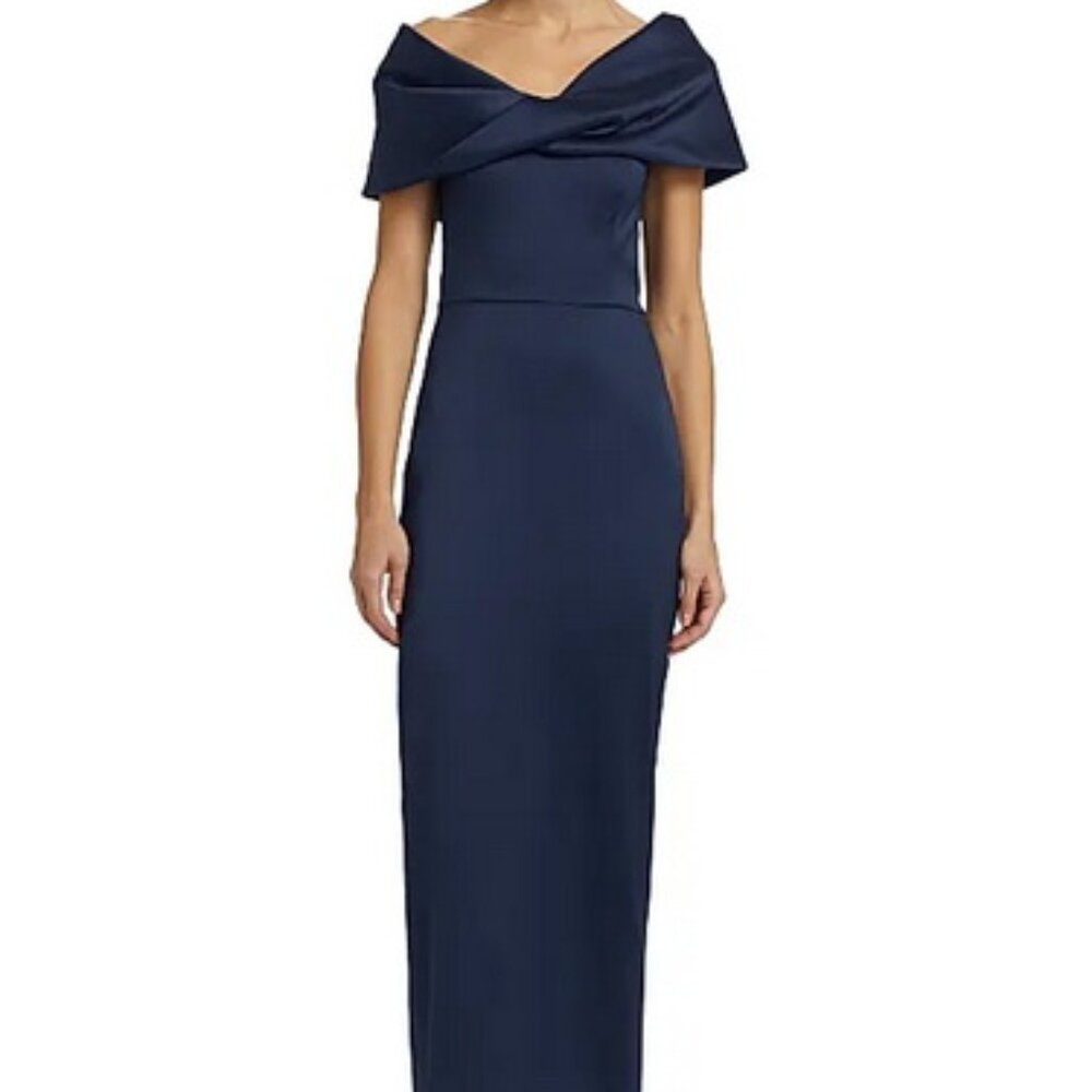Sachin & Babi Night Sky Blue Viveca Off the Shoulder Gown